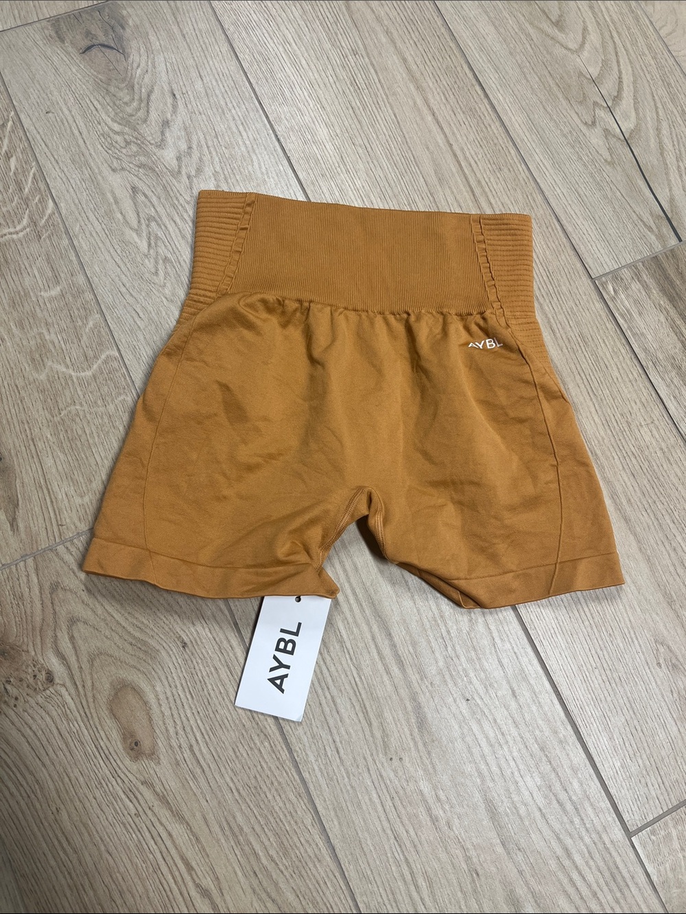 AYBL High-Waist Ribbed Shorts in spiced orange